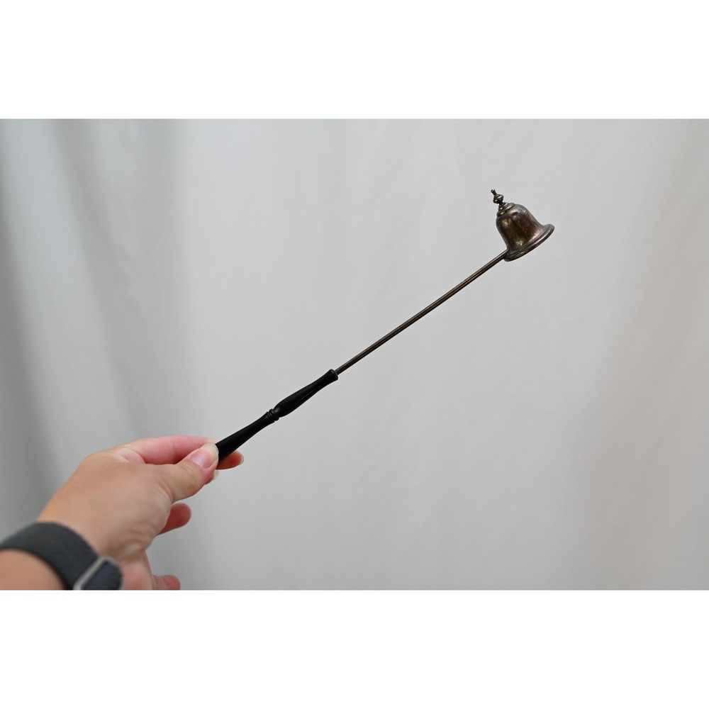 Vintage Silver Tone Candle Snuffer with Black Turned Handle 9.5 Inch Long